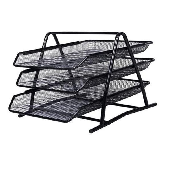 Document Tray, 3-Tier Mesh, Black