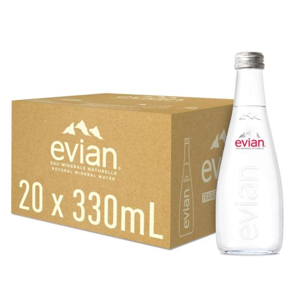 Evian Natural Mineral Water, Glass Bottle - 330 ml x 20