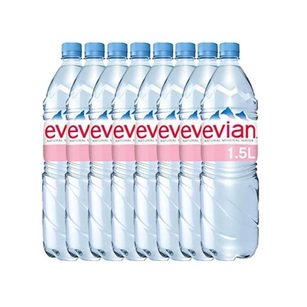 Evian Natural Mineral Water, PET bottle - 1.5 Liter x 8