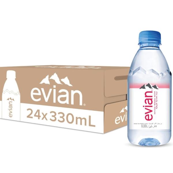 Evian Natural Mineral Water, PET bottle - 330 ml x 24