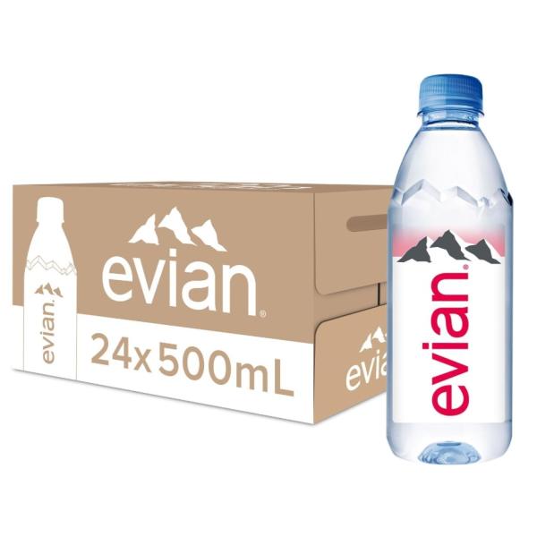 Evian Natural Mineral Water, PET bottle - 500 ml x 24