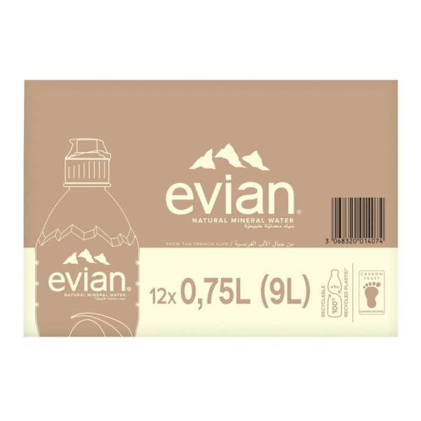 Evian Natural Mineral Water, PET bottle - 750 ml x 12