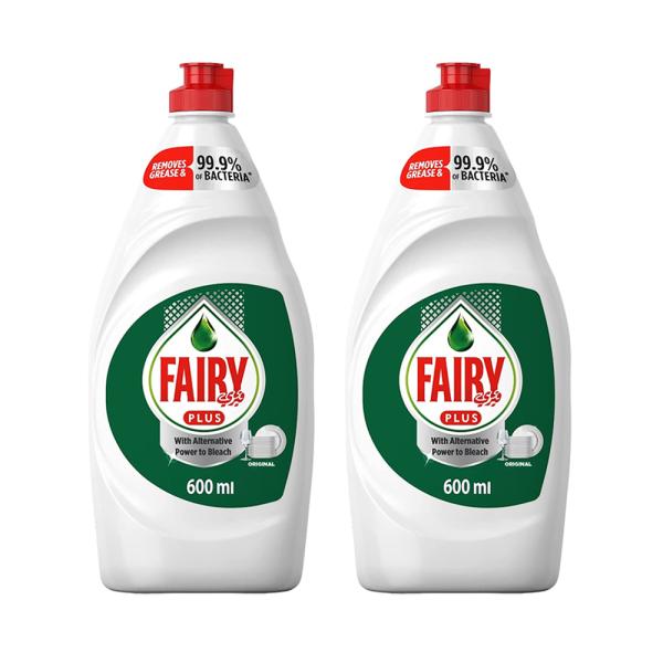 Fairy Plus Original with Alternative Power to Bleach, Dish Washing Liquid Soap - 600 ml (Dual Pack)