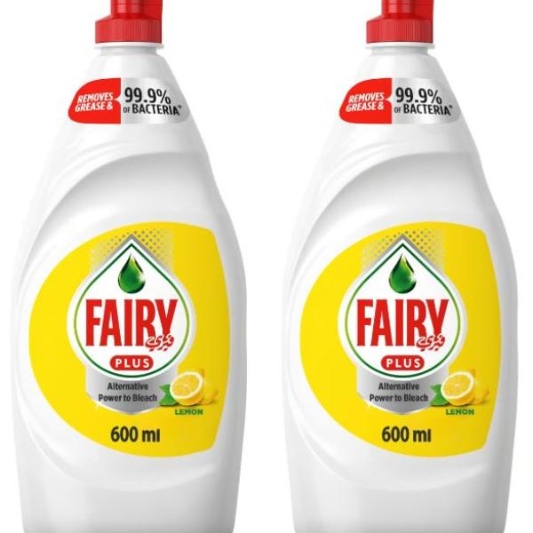 Fairy Plus Lemon with Alternative Power to Bleach, Dish Washing Liquid Soap - 600 ml (Dual Pack)