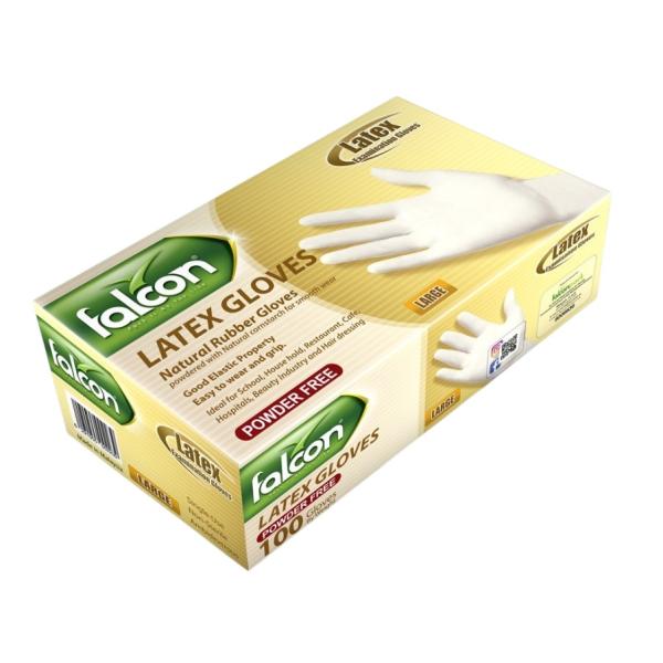 Falcon Latex Gloves Powder Free, Large - 100 pcs