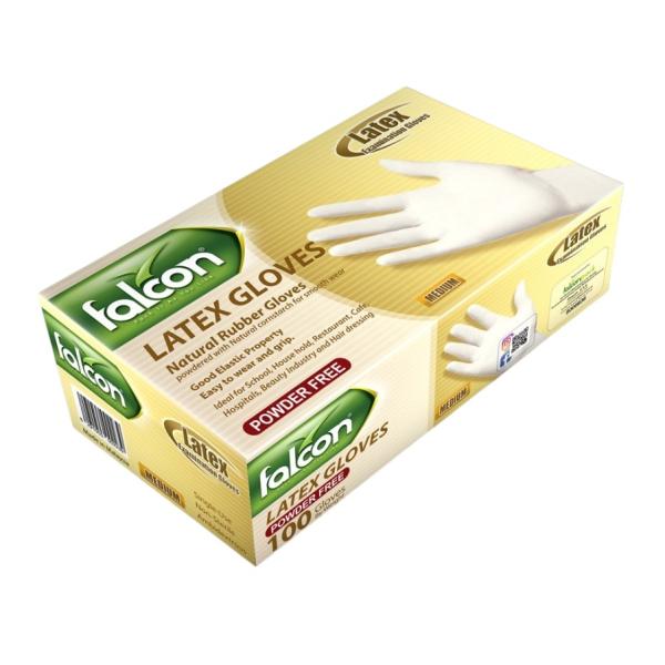Falcon Latex Gloves Powder Free, Medium - 100 pcs