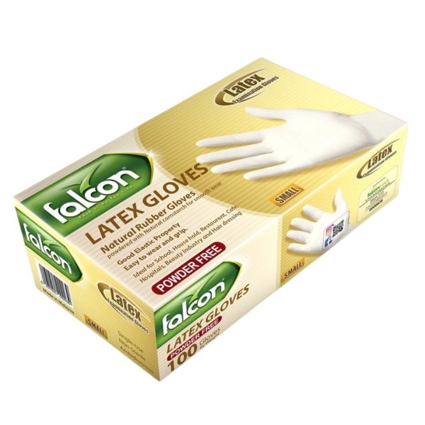 Falcon Latex Gloves Powder Free, Small - 100 pcs