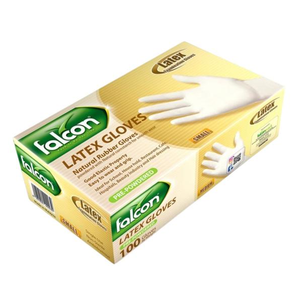 Falcon Latex Gloves Pre-Powdered, Small - 100 pcs