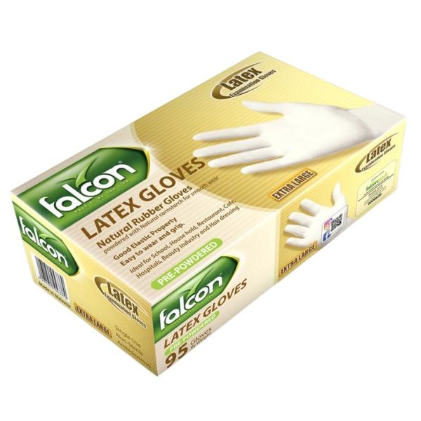 Falcon Latex Gloves Pre-Powdered, Extra Large - 100 pcs