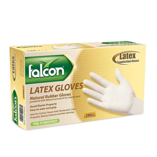 Falcon Latex Gloves Pre-Powdered, Small - 100 pcs