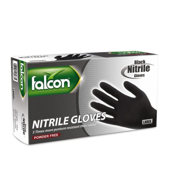 Falcon Nitrile Gloves Powder Free, Large (Black) - 100 pcs