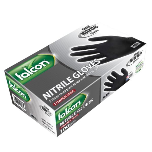 Falcon Nitrile Gloves Powder Free, Large (Black) - 100 pcs