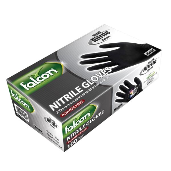 Falcon Nitrile Gloves Powder Free, Medium (Black) - 100 pcs