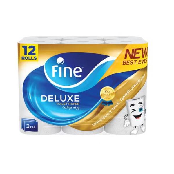 Fine Deluxe Toilet Paper, 3 Ply , 140 Sheets - 12 Rolls