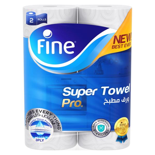 Fine Towel Household, Super Towel PRO, 3 Ply, 60 Sheets - 2 Rolls