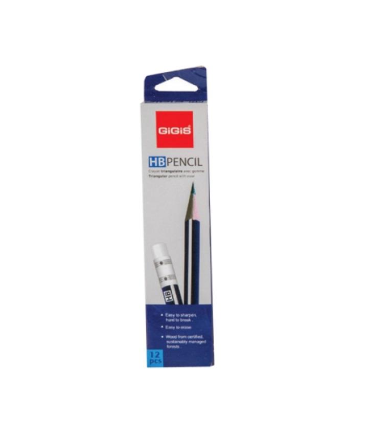 GIGIS HB Triangular Pencil, Blue & White,10002 - Pack of 12