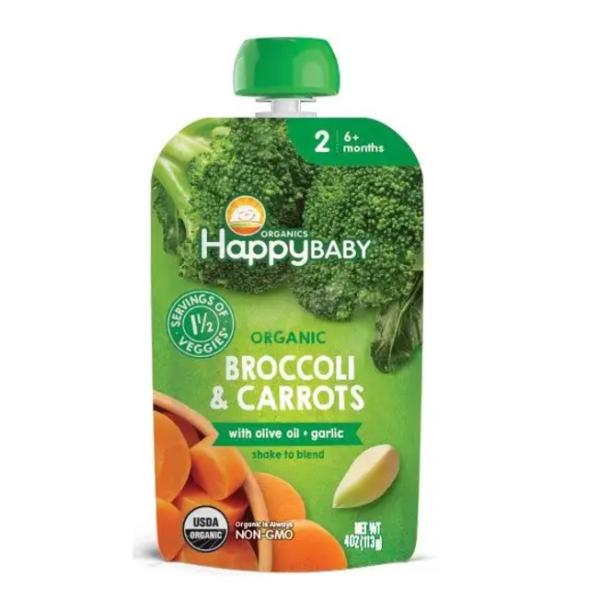 Happy Family Organics Savory Blend Stage 2 Broccoli and Carrots with Olive Oil and Garlic - 113g