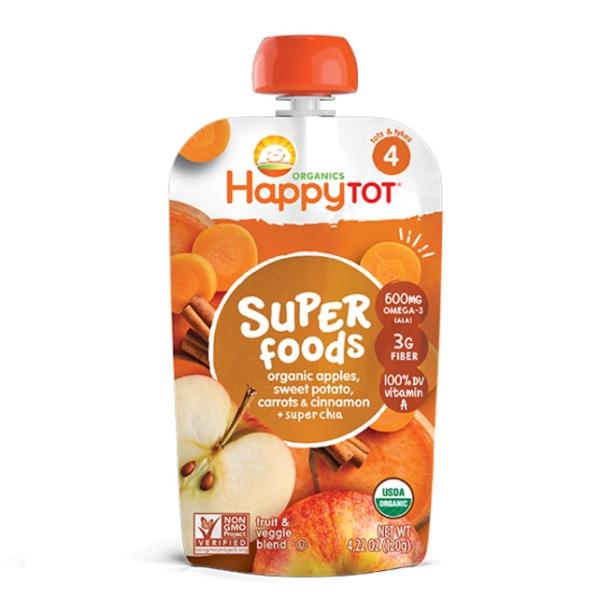 Happy Family Organics Super Foods Stage 4 Apples, Sweet Potatoes, Carrots and Cinnamon with Super Chia - 120g