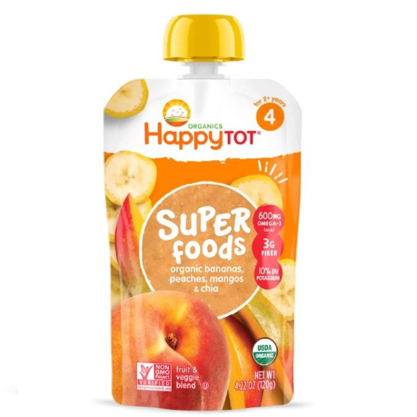 Happy Family Organics Super Foods Stage 4 Banana, Peaches and Mango with Super Chia - 120g