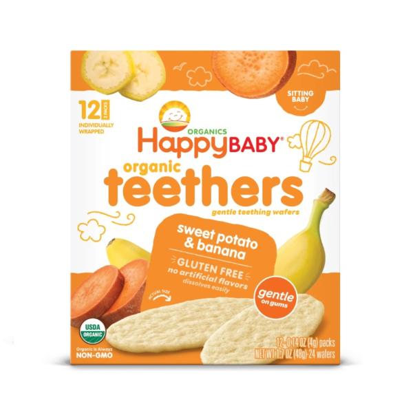 Happy Family Organics Teething Wafers Stage 1 Gentle Teethers Banana and Sweet Potato - 48g