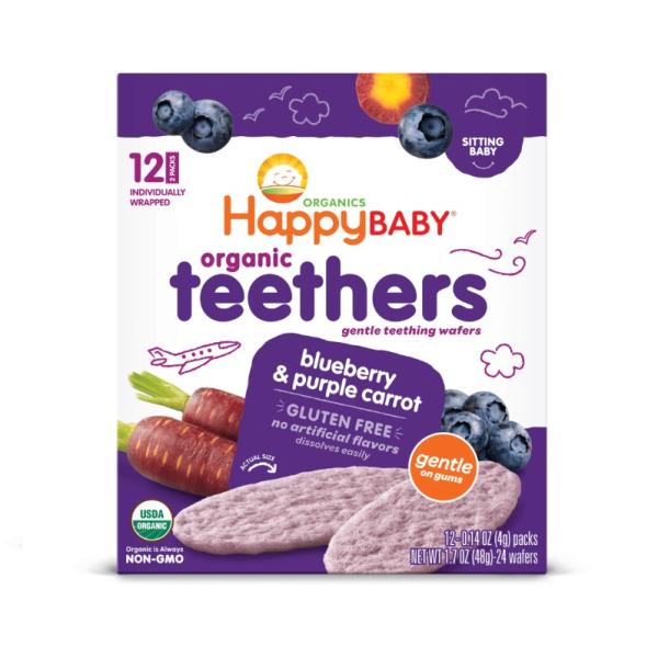 Happy Family Organics Teething Wafers Stage 1 Gentle Teethers Blueberry and Purple Carrot - 48g