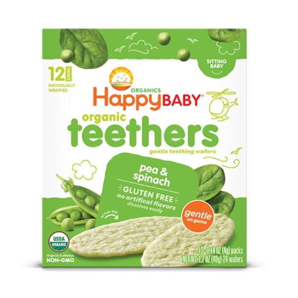 Happy Family Organics Teething Wafers Stage 1 Gentle Teethers Pea and Spinach - 48g