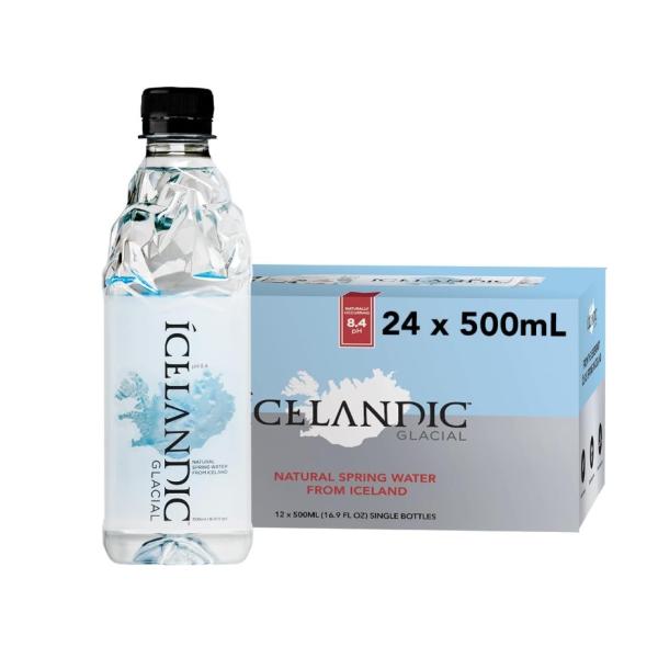 Icelandic Glacial Natural Spring Alkaline Water, PET - 500 ml x 24