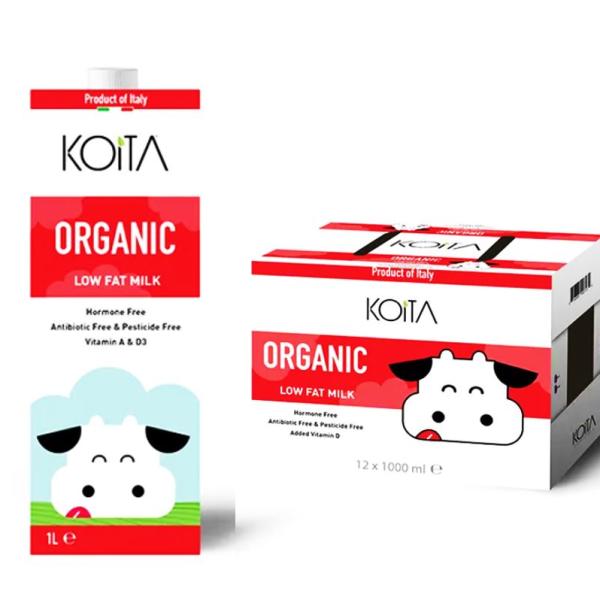 Koita Organic Milk, Low Fat - 1 Liter