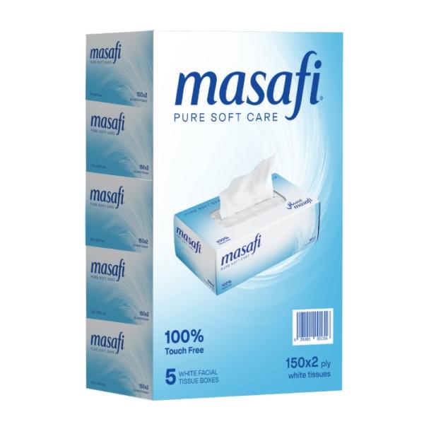 Masafi Facial Tissue, 2 Ply, 150 Sheets - Pack of 5