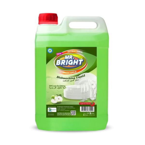 Mr. Bright Dishwashing Liquid, Green Apple - 5 Liter