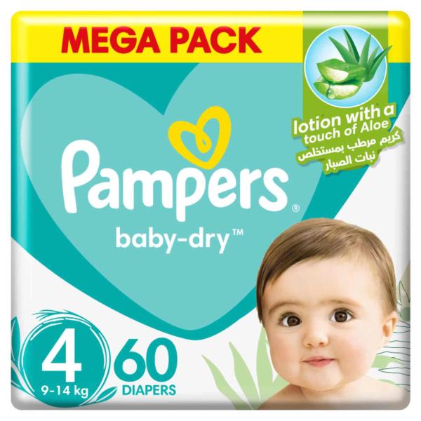 Pampers Baby-Dry Diapers with Aloe Vera Lotion and Leakage Protection, Size 4, 9-14 kg - 60 Diapers