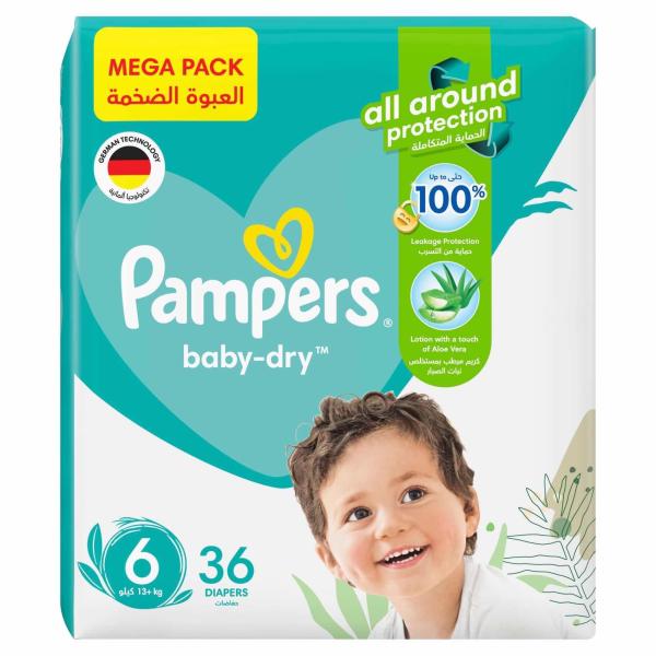 Pampers Baby-Dry Diapers with Aloe Vera Lotion and Leakage Protection, Size 6, 13+ kg - 36 Diapers