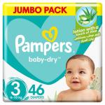 Pampers Baby-Dry Newborn Diapers with Aloe Vera Lotion, Size 3, 6-10 kg - 46 Diapers