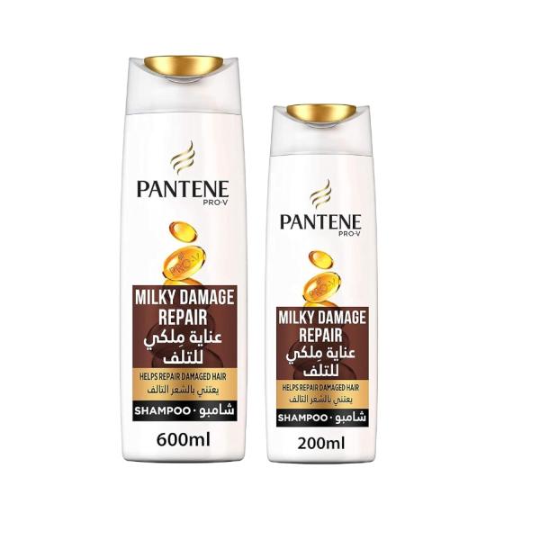 Pantene Pro-V Milky Damage Repair Shampoo Pack, 600 ml + 200ml Free