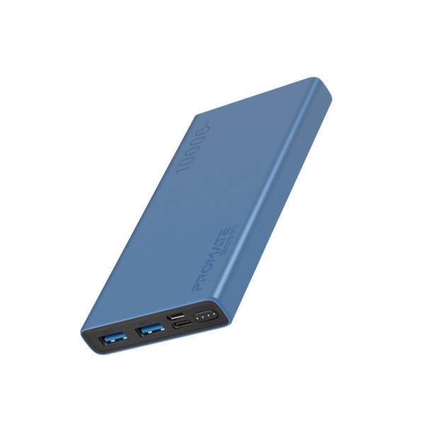 Promate Bolt-10, Compact Smart Charging Power Bank with Dual USB Output, Blue