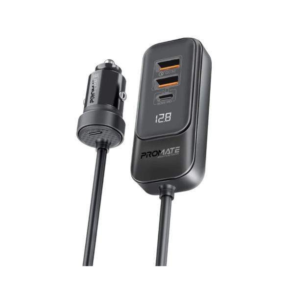 Promate GearHub-120W RapidCharge™ Car Charger with Multi-Port Backseat Charging Hub