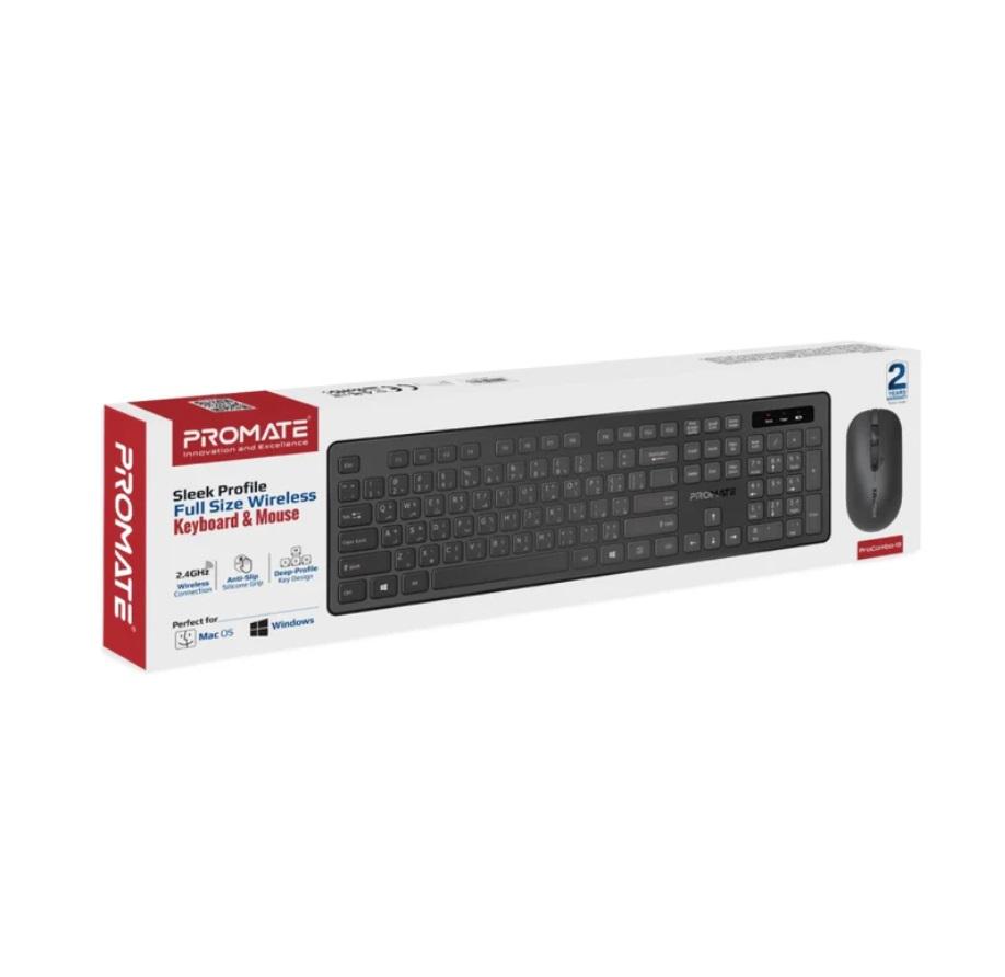 Promate ProCombo-13, Sleek Profile Full-Size Wireless Keyboard and Mouse