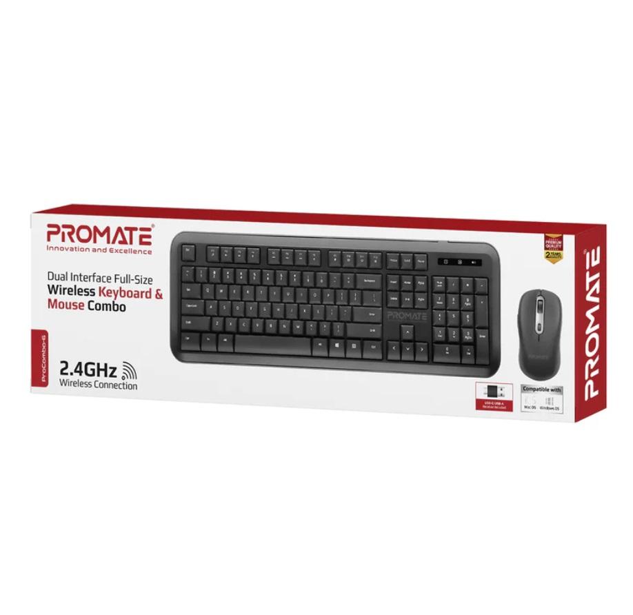 Promate ProCombo-6, Dual Interface Full Size Wireless Keyboard & Mouse Combo
