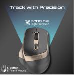 Promate Samit, 2.4GHz Ergonomic 2200 DPI Silent Click Wireless Mouse, Gold