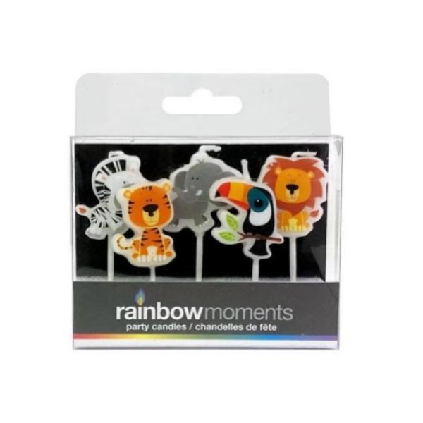 Rainbow Moments Jungle Animals Shape Party Candles - Set of 5