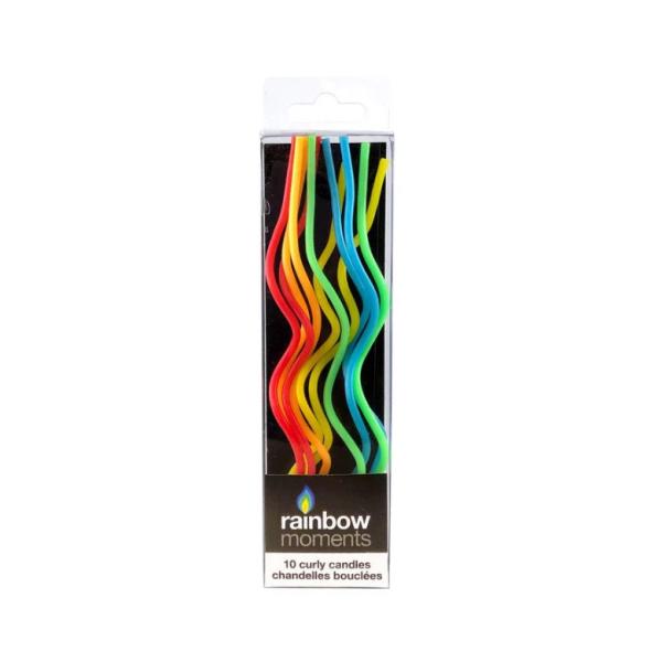 Rainbow Moments Rainbow Color Curly Candles - Set of 10