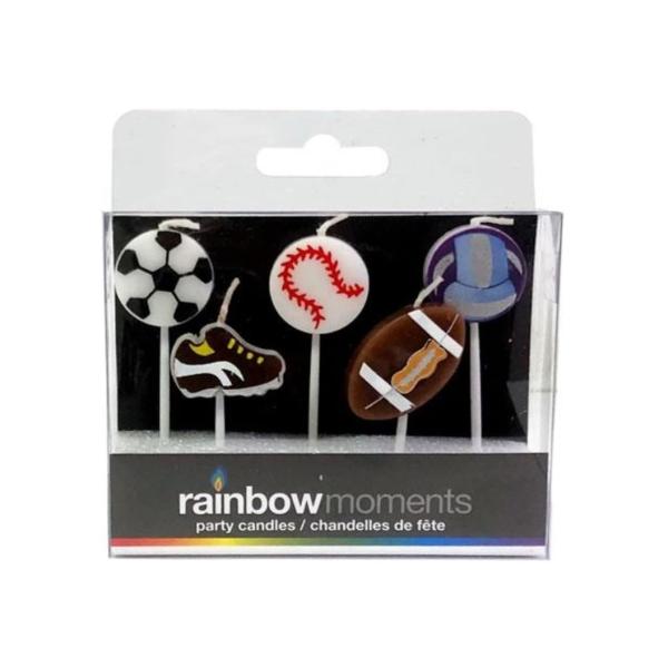 Rainbow Moments Sports Shape Party Candles - Set of 5