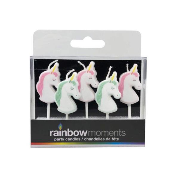 Rainbow Moments Unicorn Shape Party Candles - Set of 5