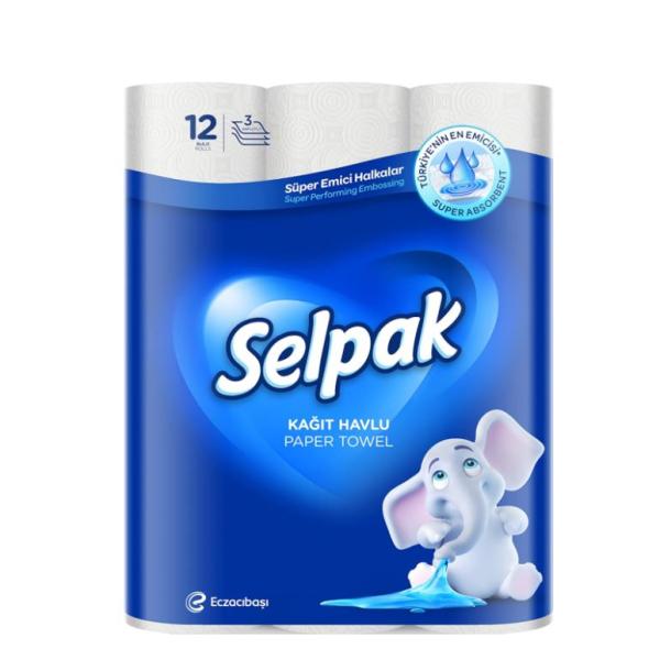 Selpak Regular Kitchen Paper Towel, 3 Ply - 12 Rolls