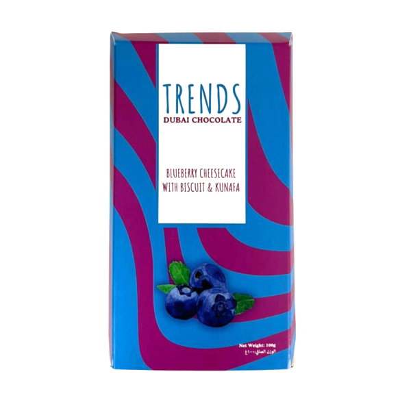 Trends Dubai Chocolate, Blueberry Cheesecake & Kunafa - 100g Box with Tray
