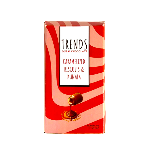 Trends Dubai Chocolate, Caramelized Biscuits & Kunafa - 100g Box with Tray