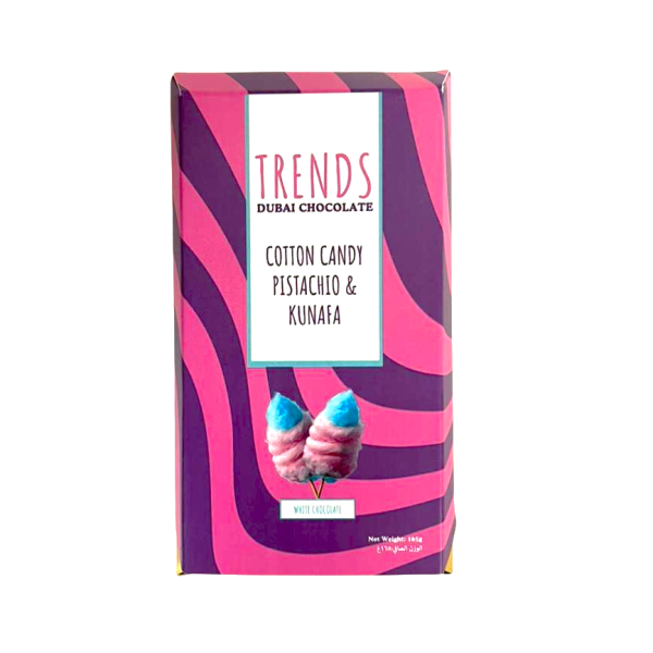 Trends Dubai Chocolate, Cotton Candy & Kunafa - 100g Box with Tray