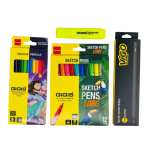 GIGIS Pencil, 12 Color Pencils + 10 Black Pencils + 1 Highlighter & 12 Sketch Pens (Back to School Combo)