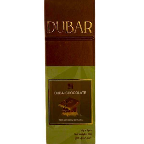 Dubar Chocolate, Pistachio & Kunafa - 60g (20g x3) Box