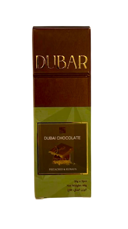 Dubar Chocolate, Pistachio & Kunafa - 60g (20g x3) Box